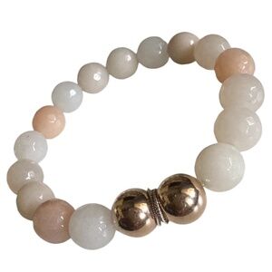 10mm Just Peachy Faceted Jade Stretch Bracelet w/ Rose Gold & Sterling Silver